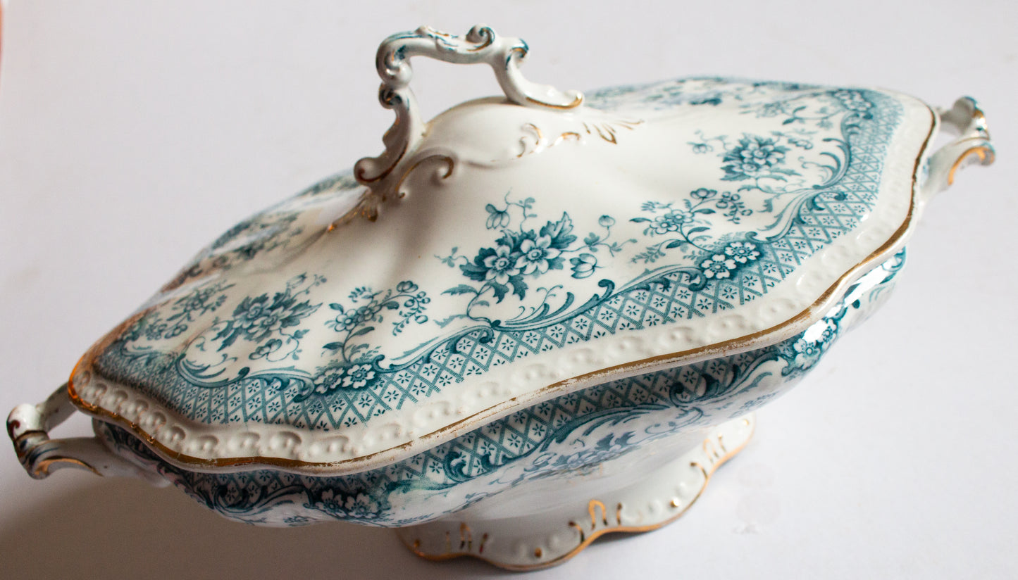 Edwardian Blue and White Transferware Lidded Tureen