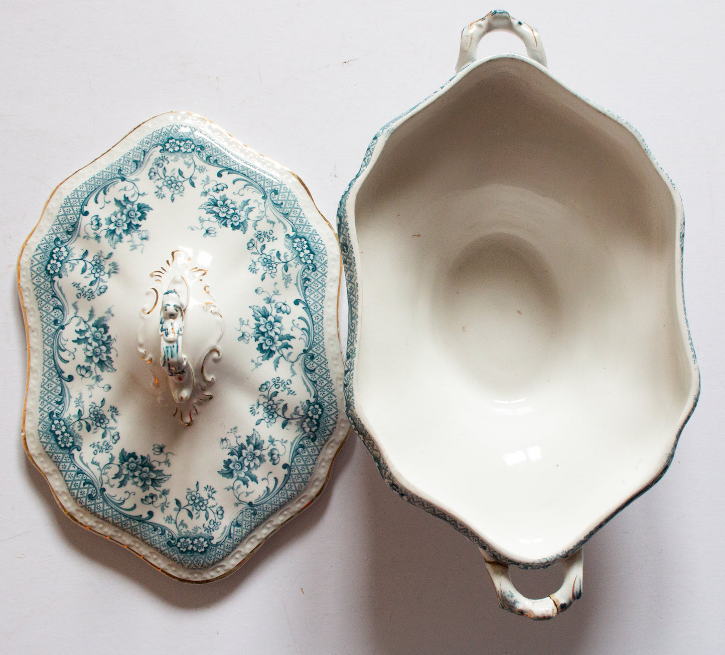 Edwardian Blue and White Transferware Lidded Tureen