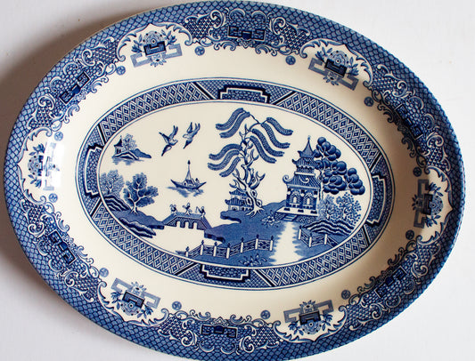 Vintage 'Willow' Pattern Small Blue and White Transferware Serving Platter