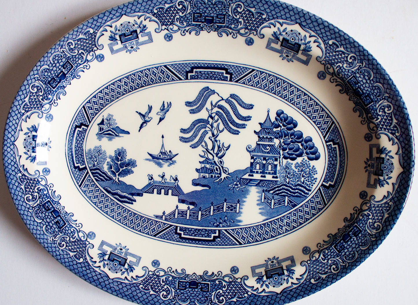 Vintage 'Willow' Pattern Small Blue and White Transferware Serving Platter