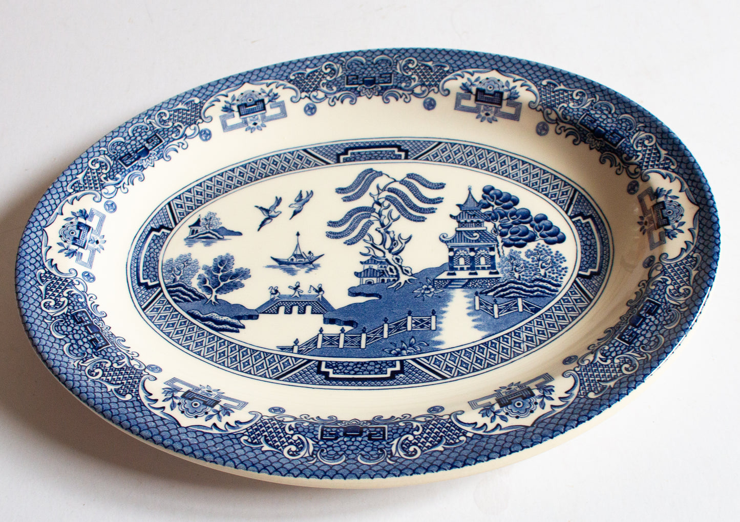 Vintage 'Willow' Pattern Small Blue and White Transferware Serving Platter