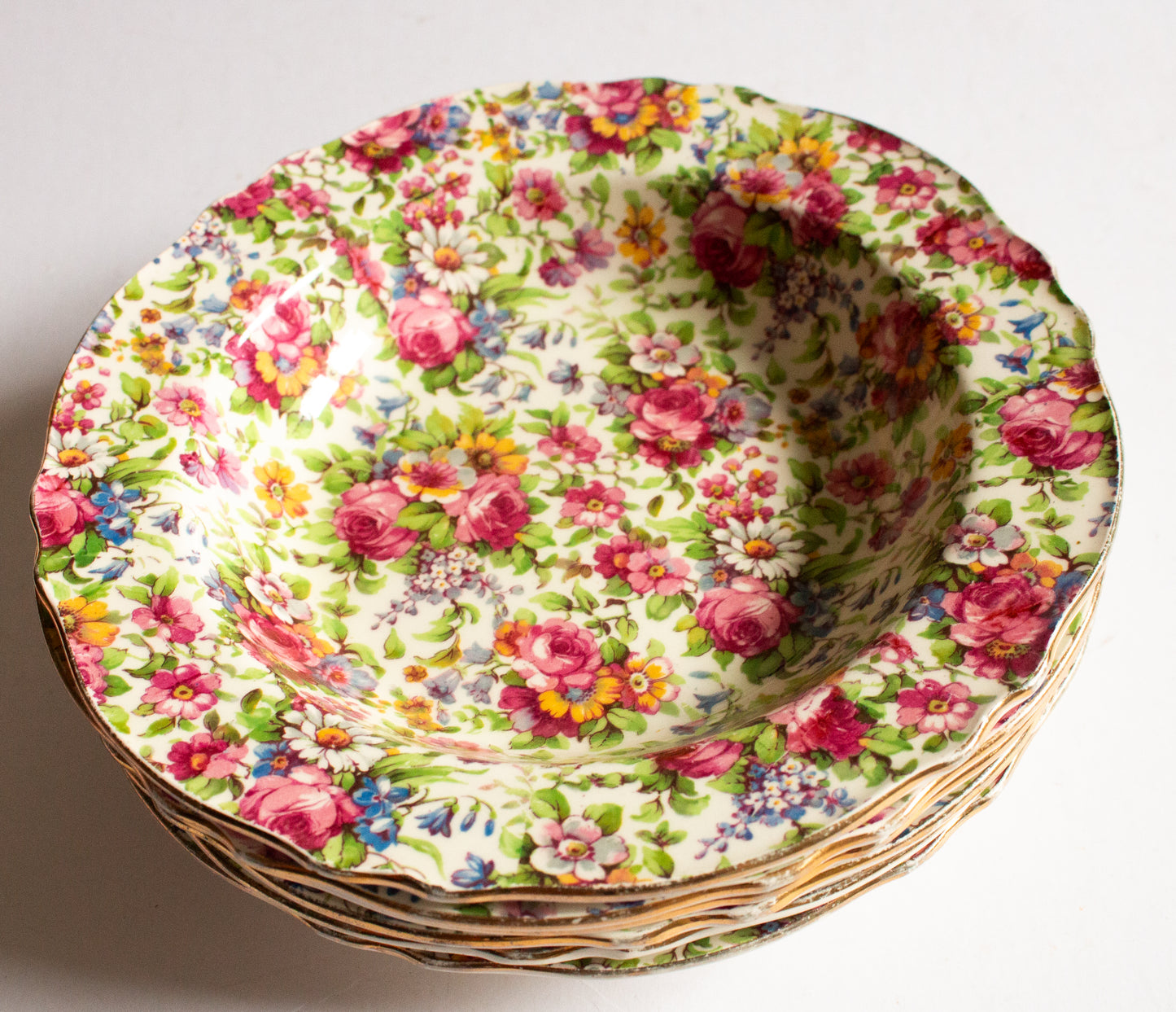 Royal Winton 'Summertime' Pattern Chintz Rimmed Soup Plates or Bowls (6)