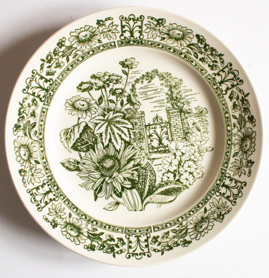 Broadhurst Ironstone 'English Garden' Pattern Green and White Transferware 9.5" Transferware Plates (4)