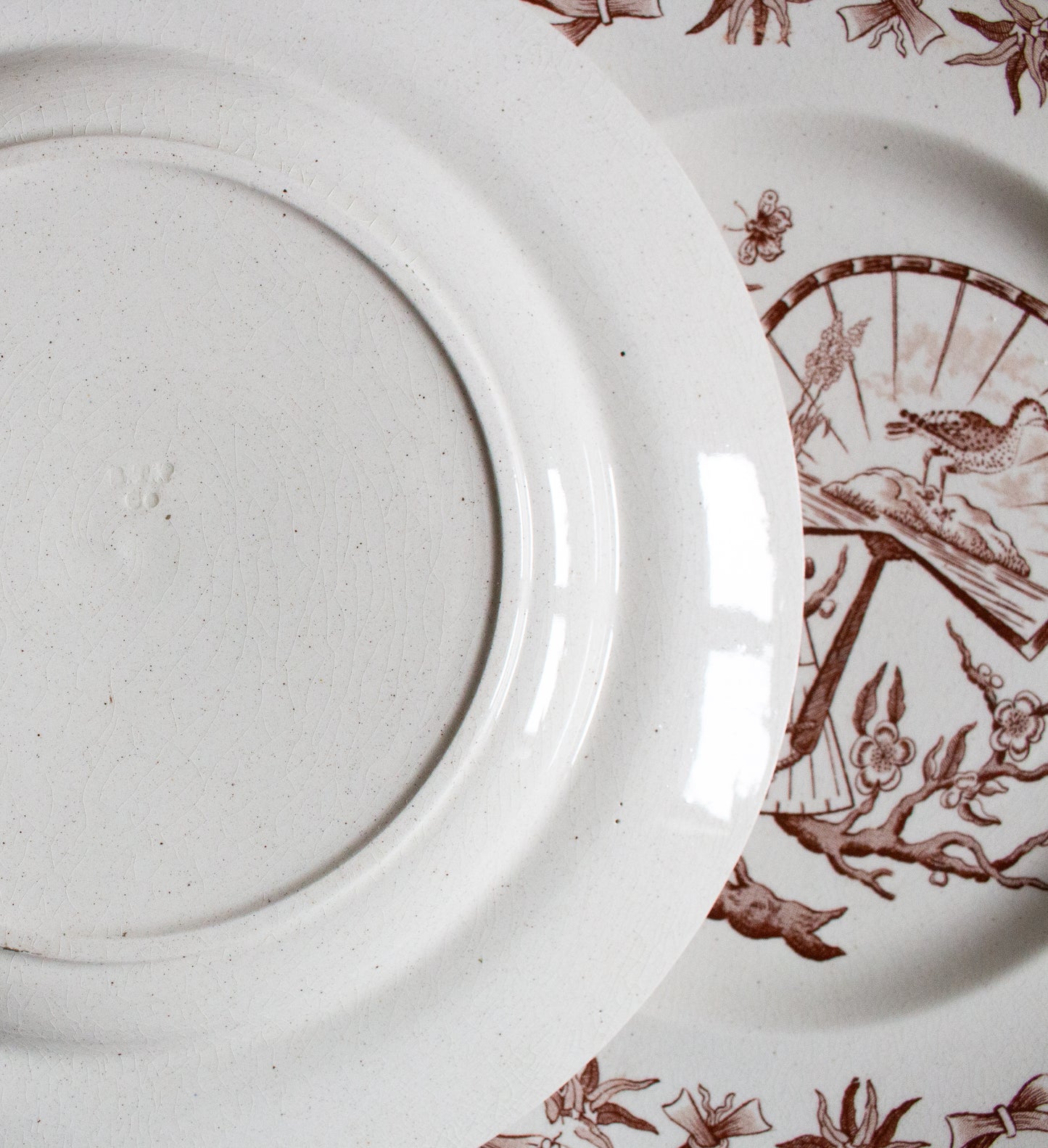 Bovey Tracey Potteries 'Fan' Pattern Brown and White Transferware 7.5" Plates (4)