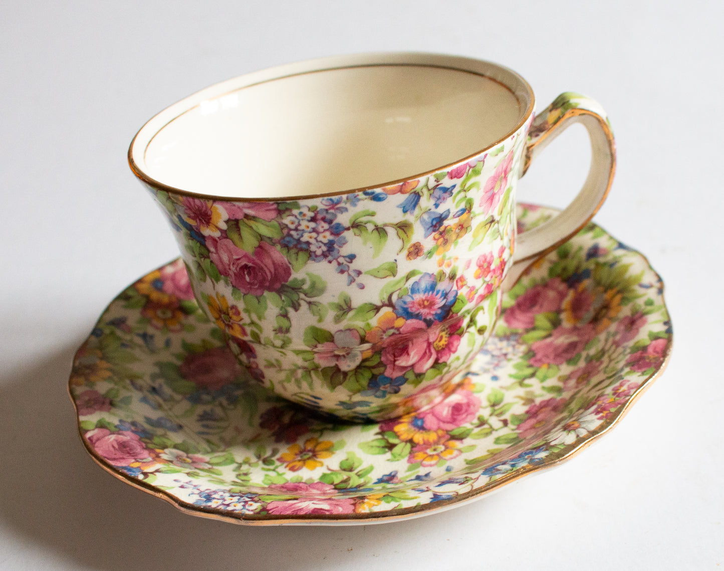 Royal Winton 'Summertime' Pattern Chintz Large Flat Teacup and Saucer