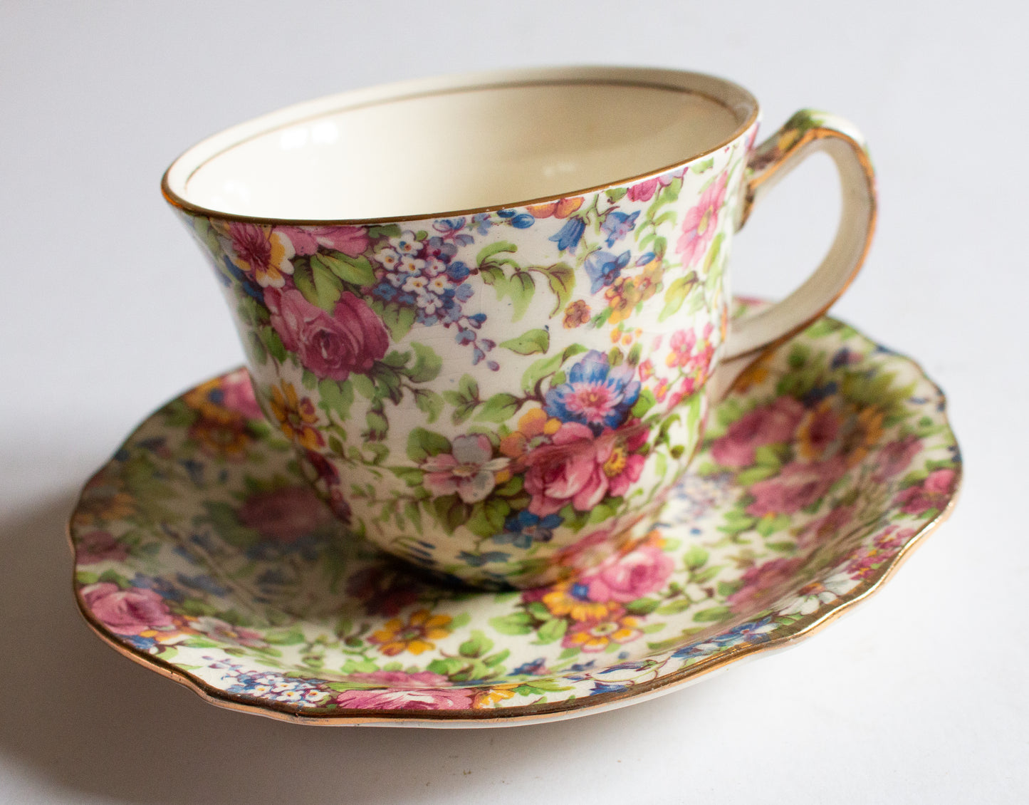 Royal Winton 'Summertime' Pattern Chintz Large Flat Teacup and Saucer