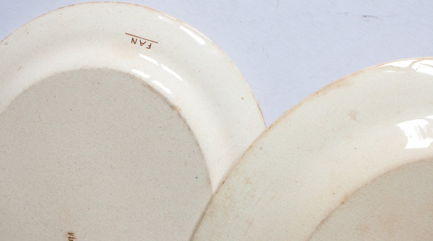 Bovey Tracey Potteries 'Fan' Pattern Brown and White Transferware Graduated Small Serving Platters (2)