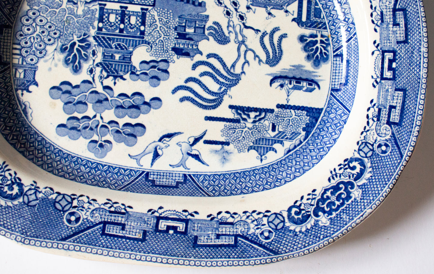 Antique 'Willow' Pattern Blue and White Transferware Serving Platter