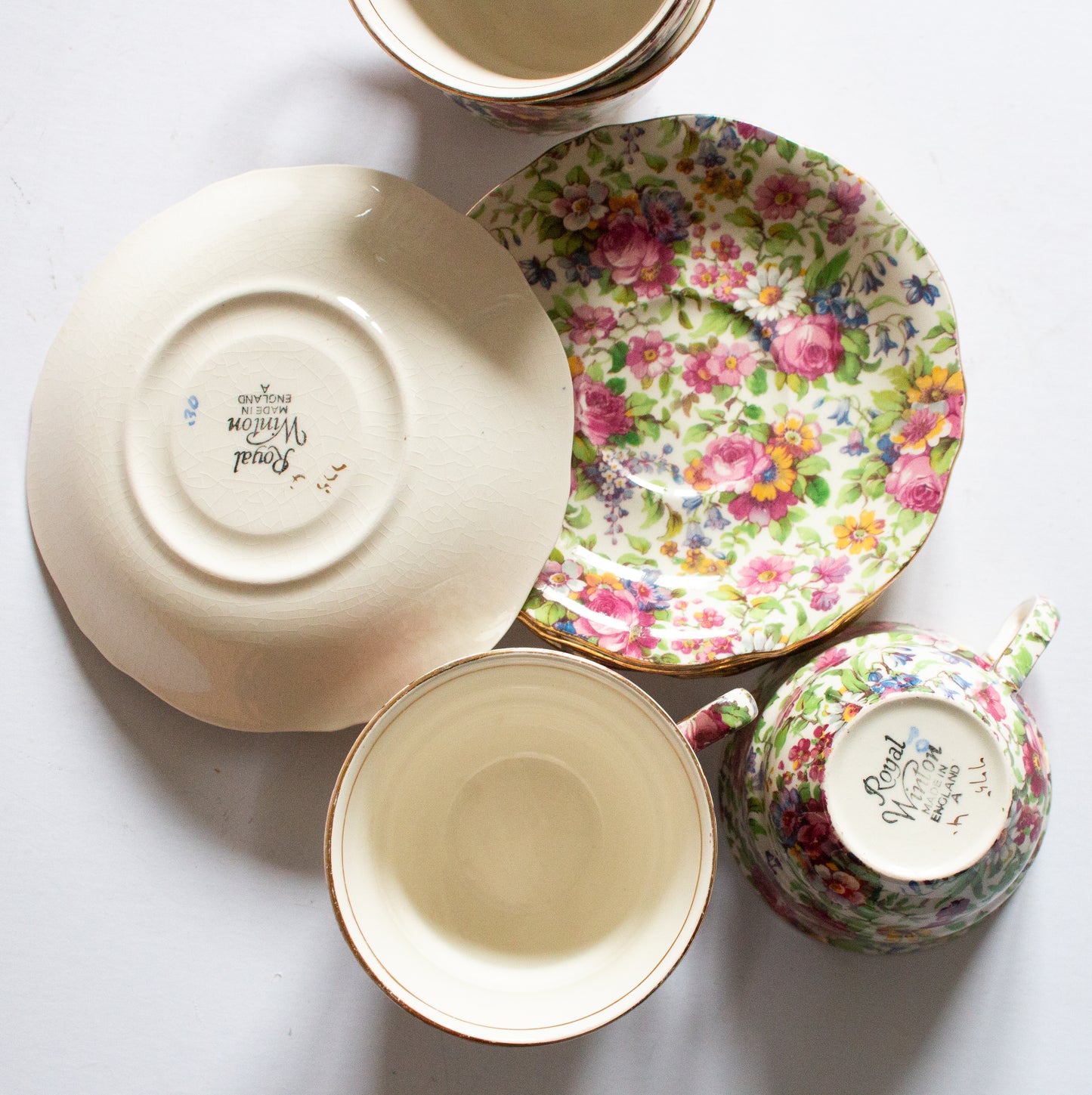 Royal Winton 'Summertime' Pattern Chintz Flat Teacups and Saucers (4)