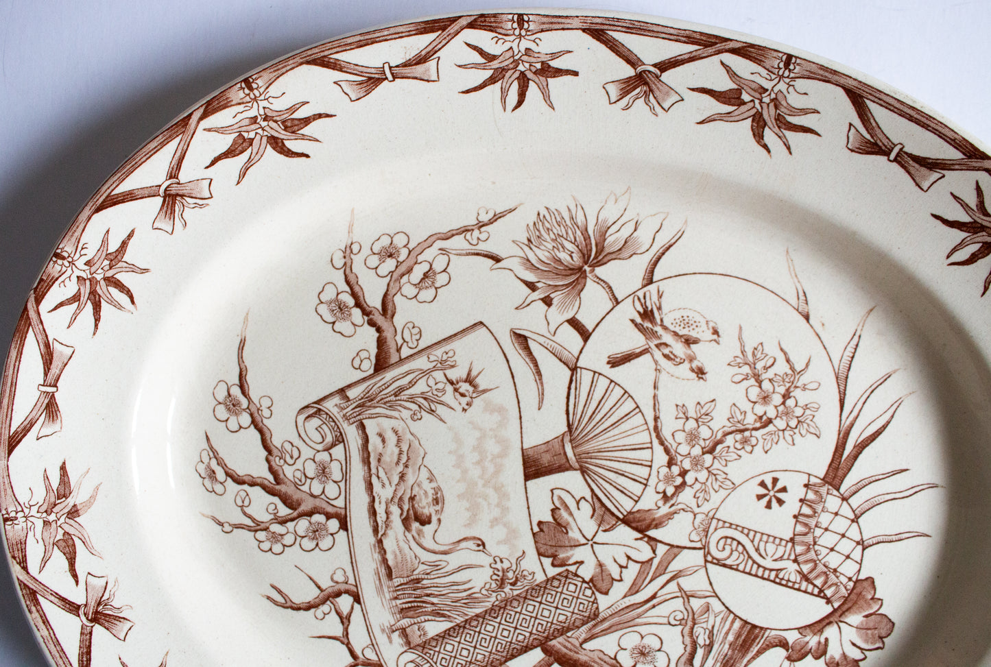 Bovey Tracey Potteries 'Fan' Pattern Brown and White Transferware Large Serving Platter