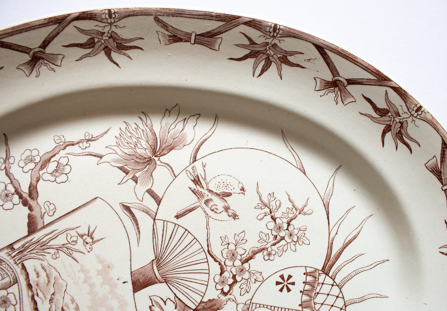 Bovey Tracey Potteries 'Fan' Pattern Brown and White Transferware Large Serving Platter