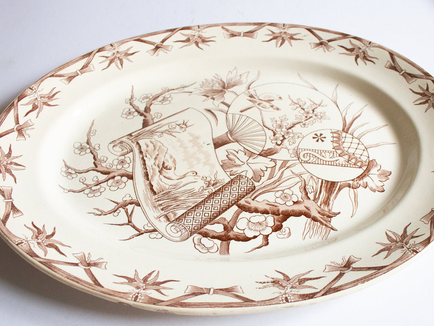 Bovey Tracey Potteries 'Fan' Pattern Brown and White Transferware Large Serving Platter