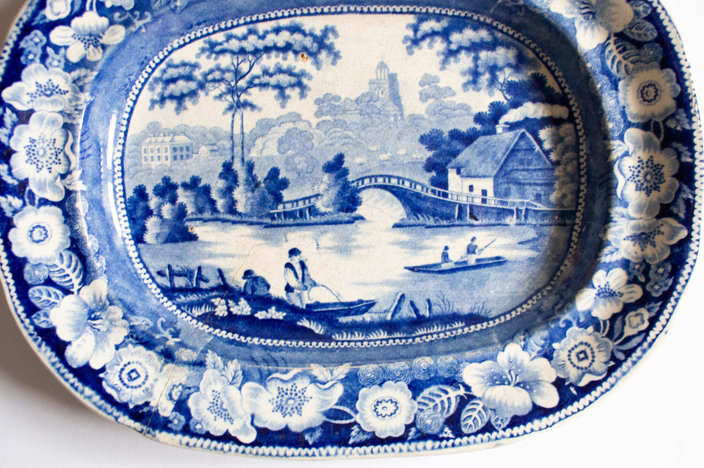 Antique Small Blue and White Transferware Serving Platter