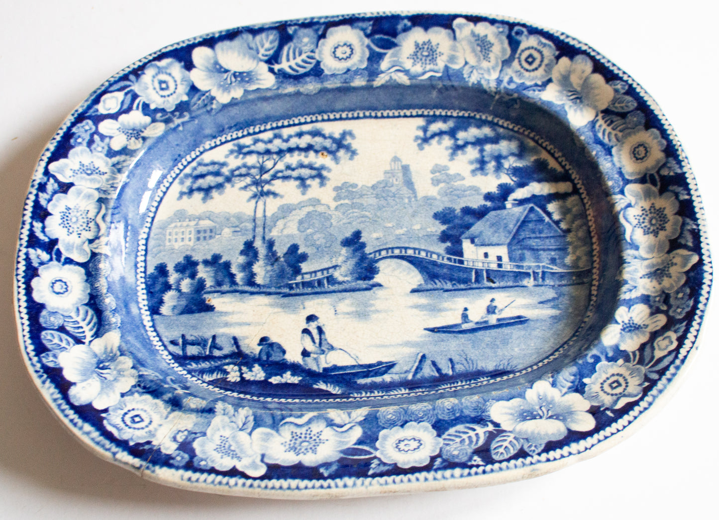 Antique Small Blue and White Transferware Serving Platter