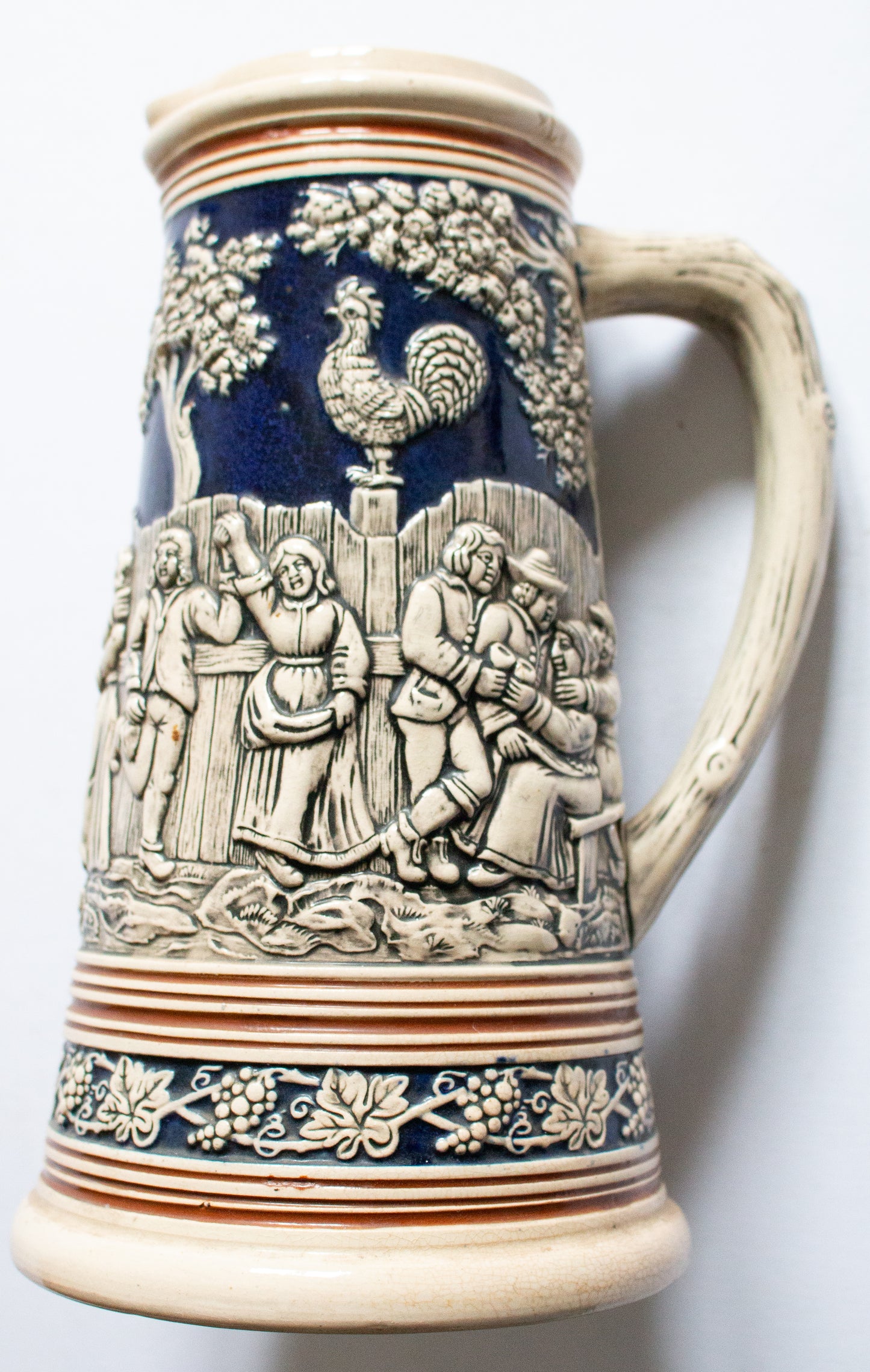 Large German Beer Stein Tankard with Folk Scenes