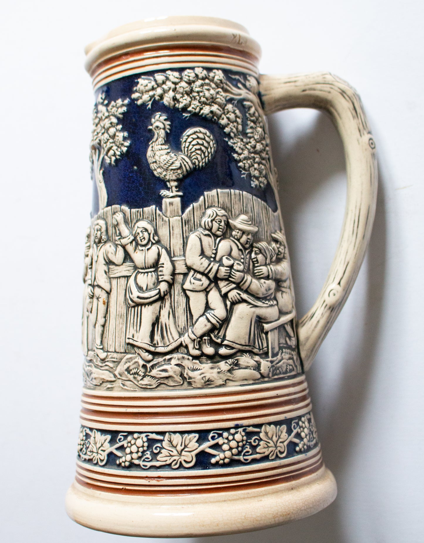 Large German Beer Stein Tankard with Folk Scenes