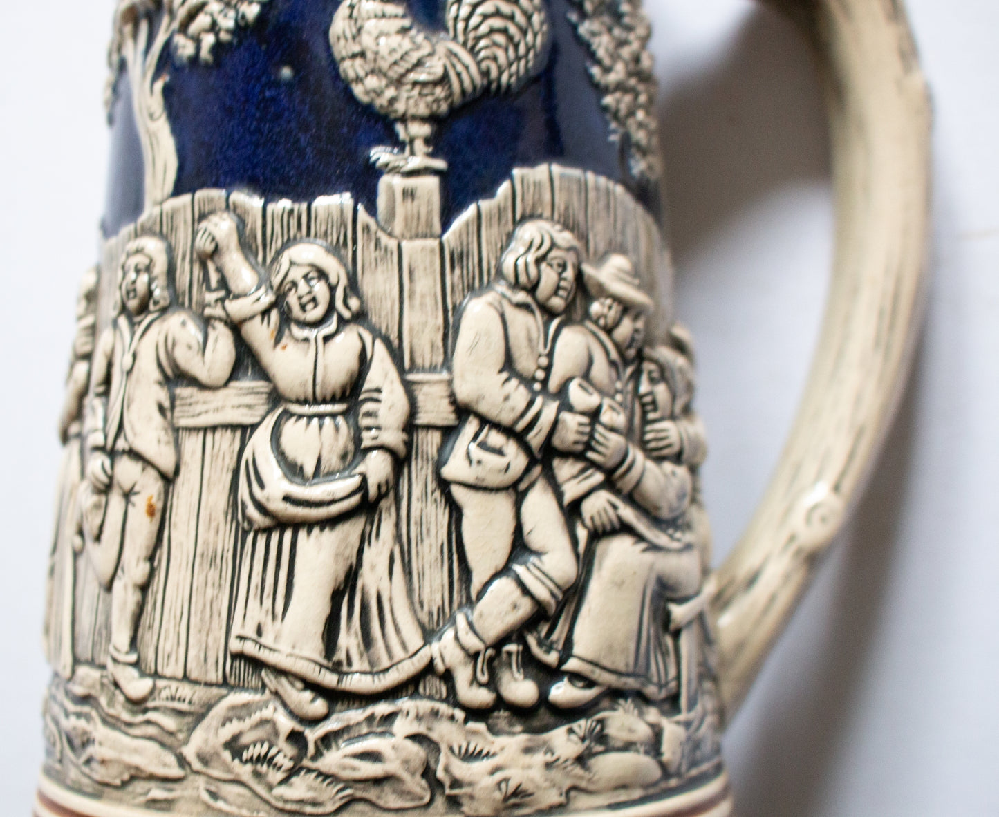 Large German Beer Stein Tankard with Folk Scenes