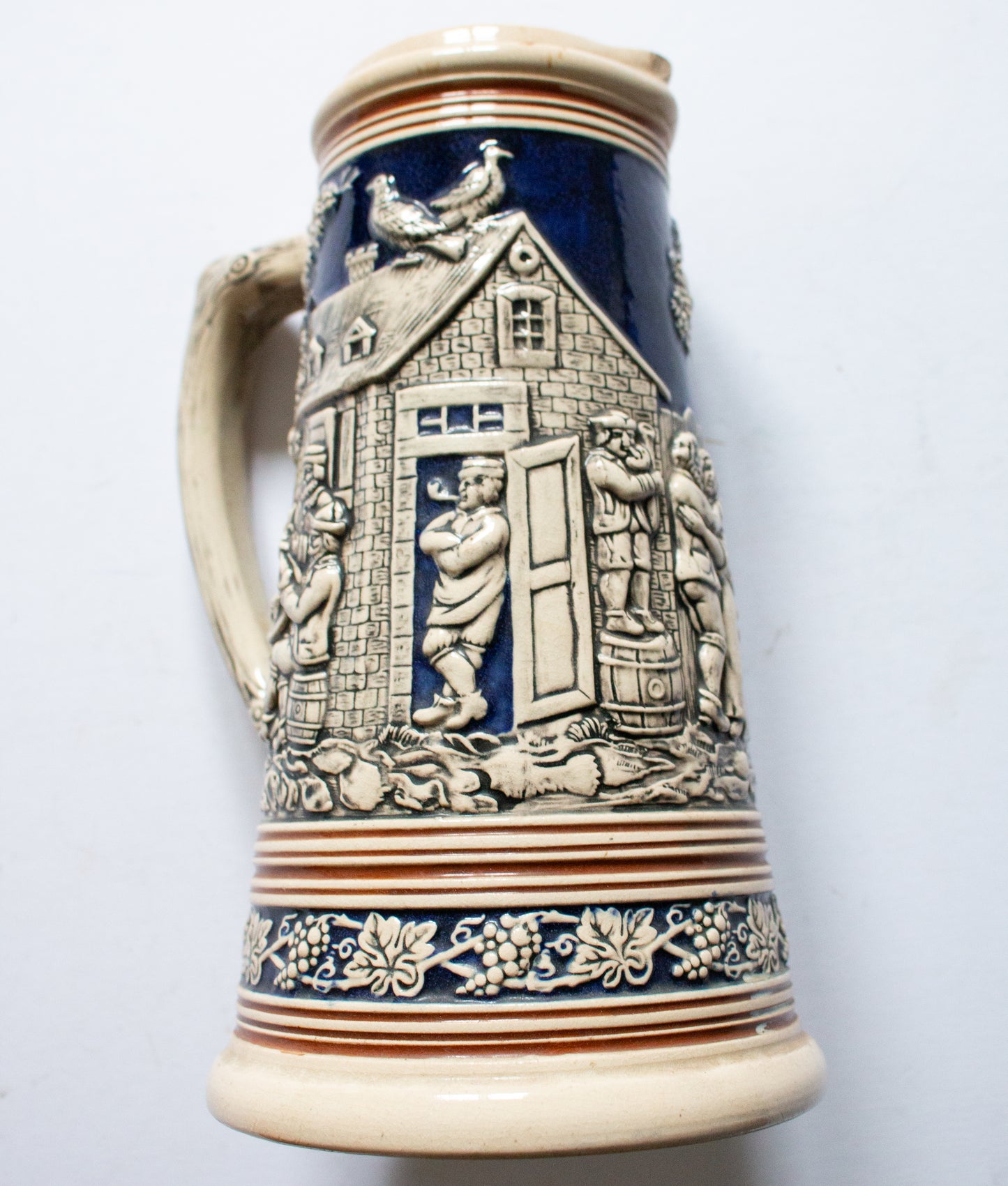 Large German Beer Stein Tankard with Folk Scenes