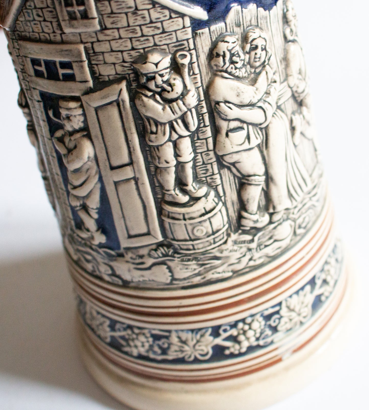 Large German Beer Stein Tankard with Folk Scenes