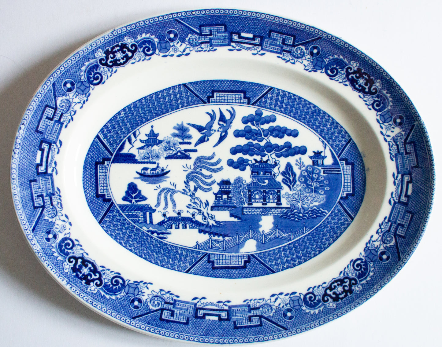 Fenton Victoria Porcelain 'Willow' Pattern Blue and White Transferware Serving Platter