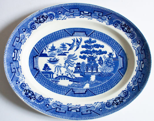 Fenton Victoria Porcelain 'Willow' Pattern Blue and White Transferware Serving Platter