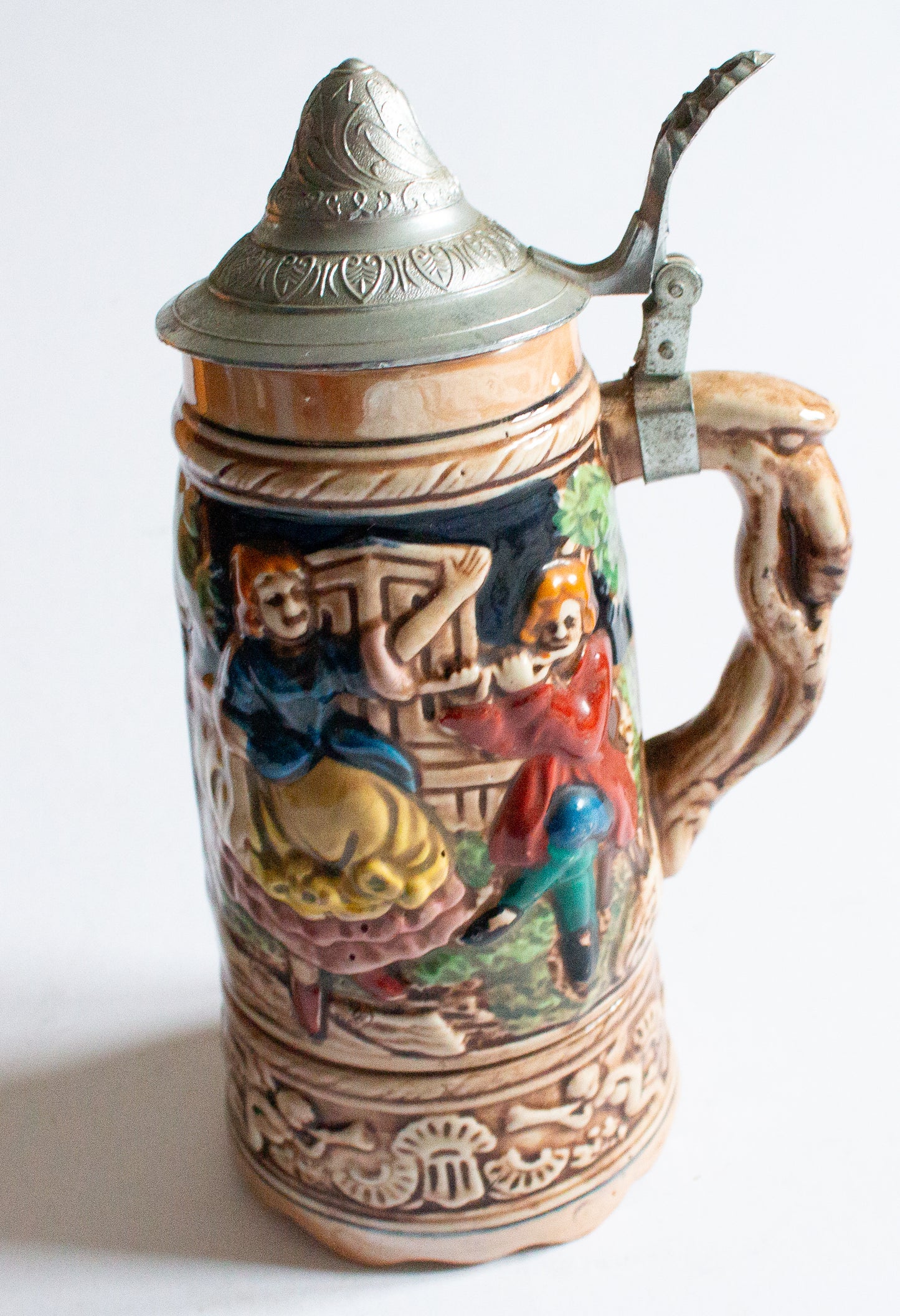 Musical Mid Century German Beer Stein Tankard with Pewter Lid