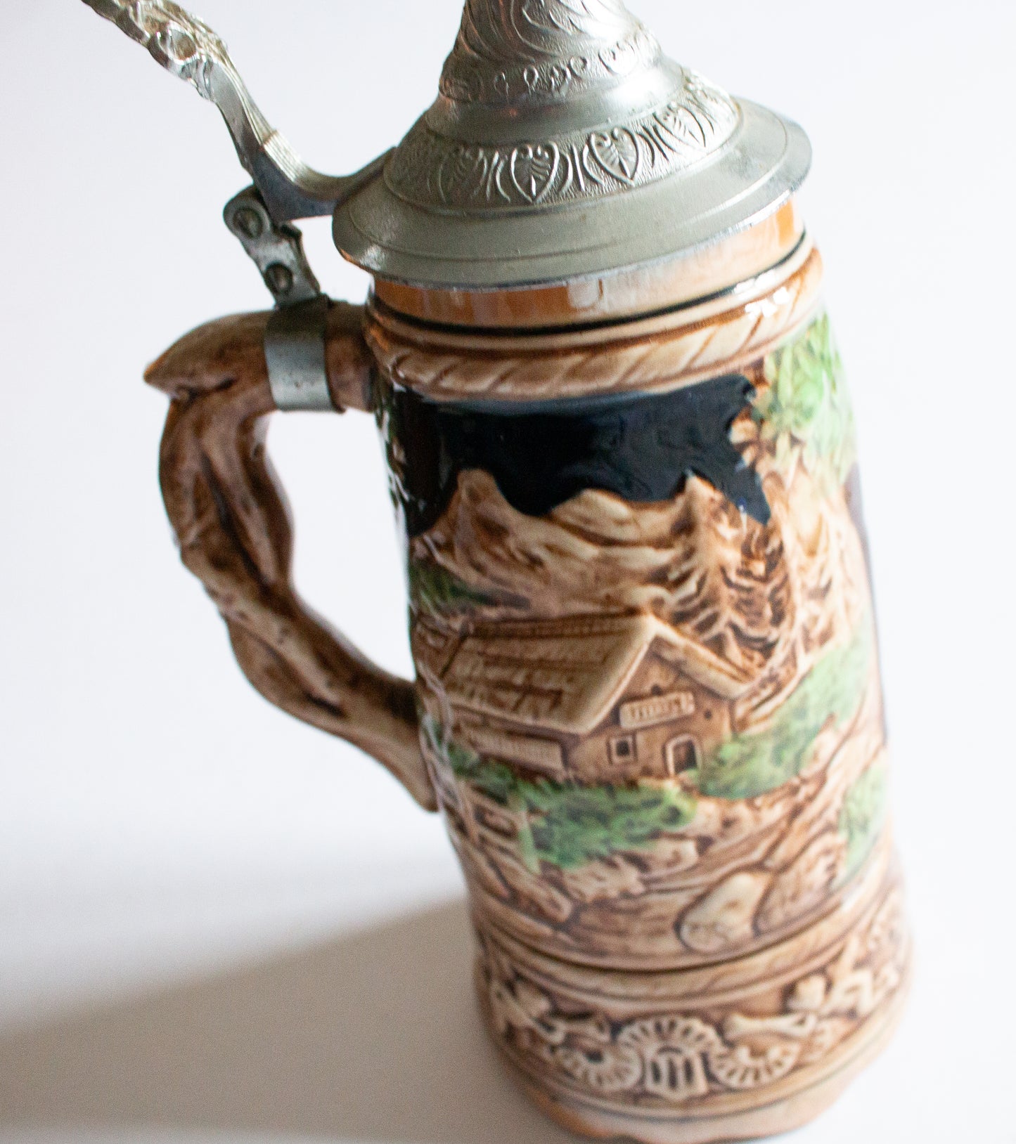 Musical Mid Century German Beer Stein Tankard with Pewter Lid