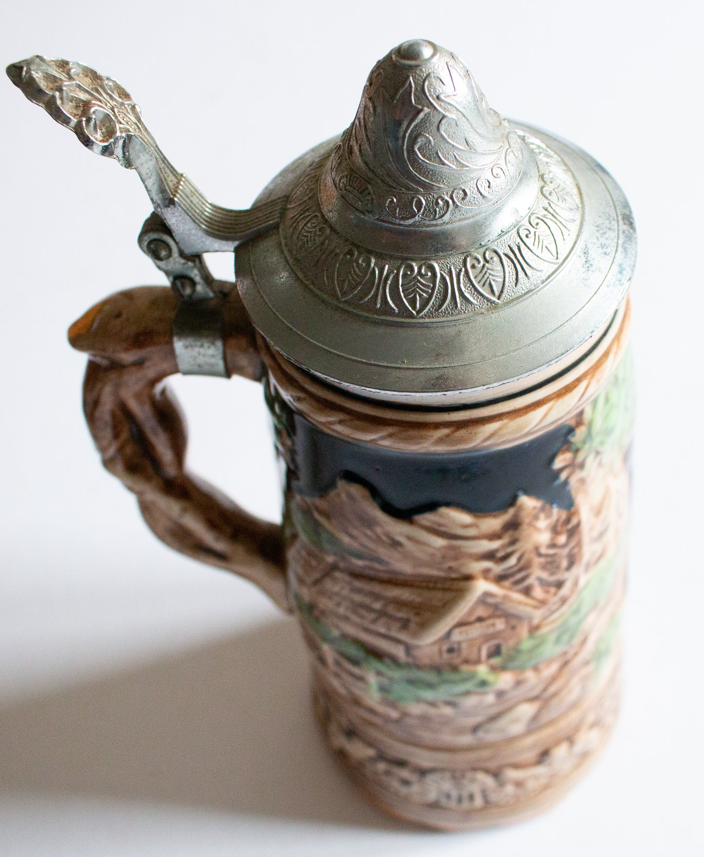 Musical Mid Century German Beer Stein Tankard with Pewter Lid