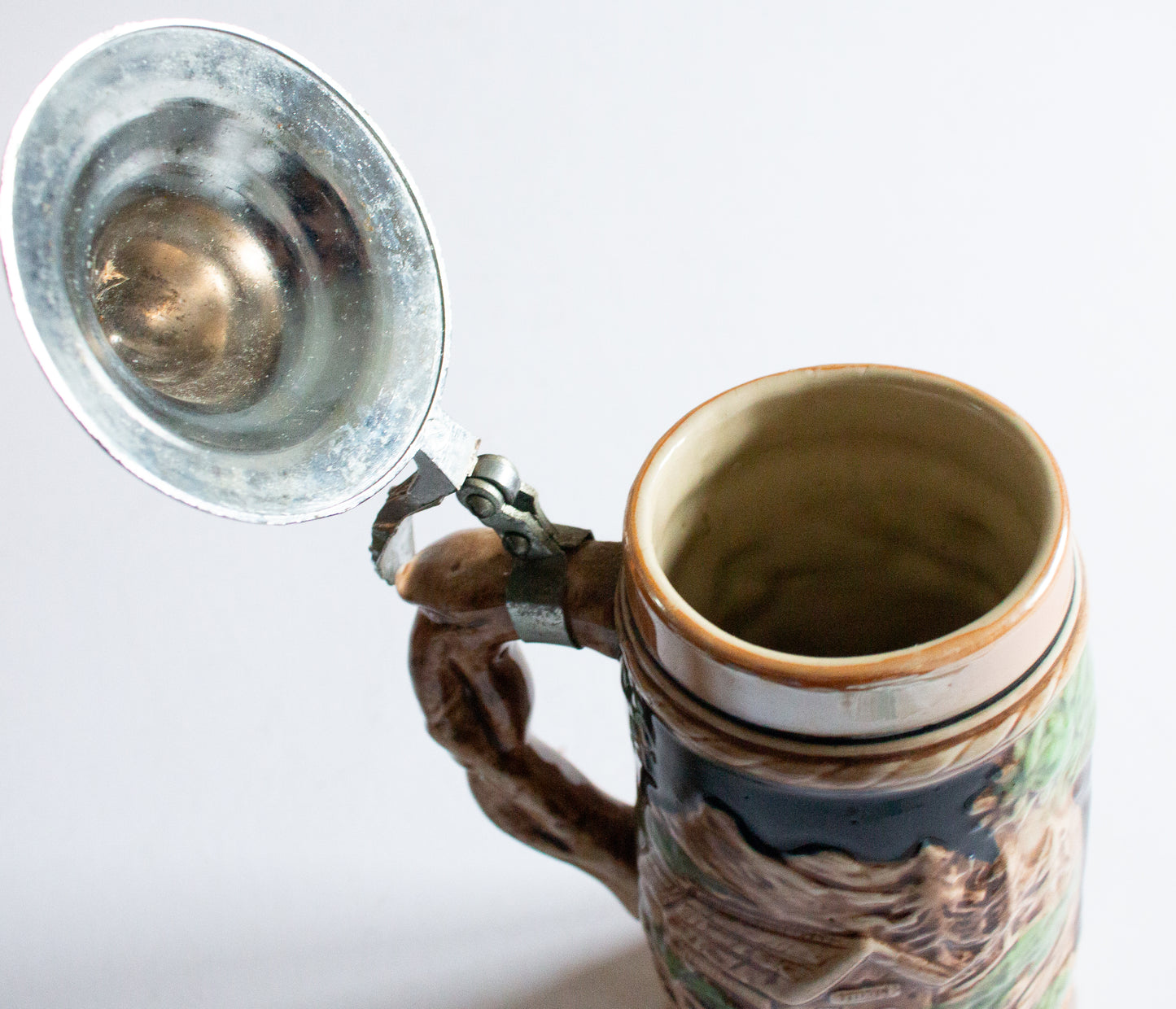 Musical Mid Century German Beer Stein Tankard with Pewter Lid