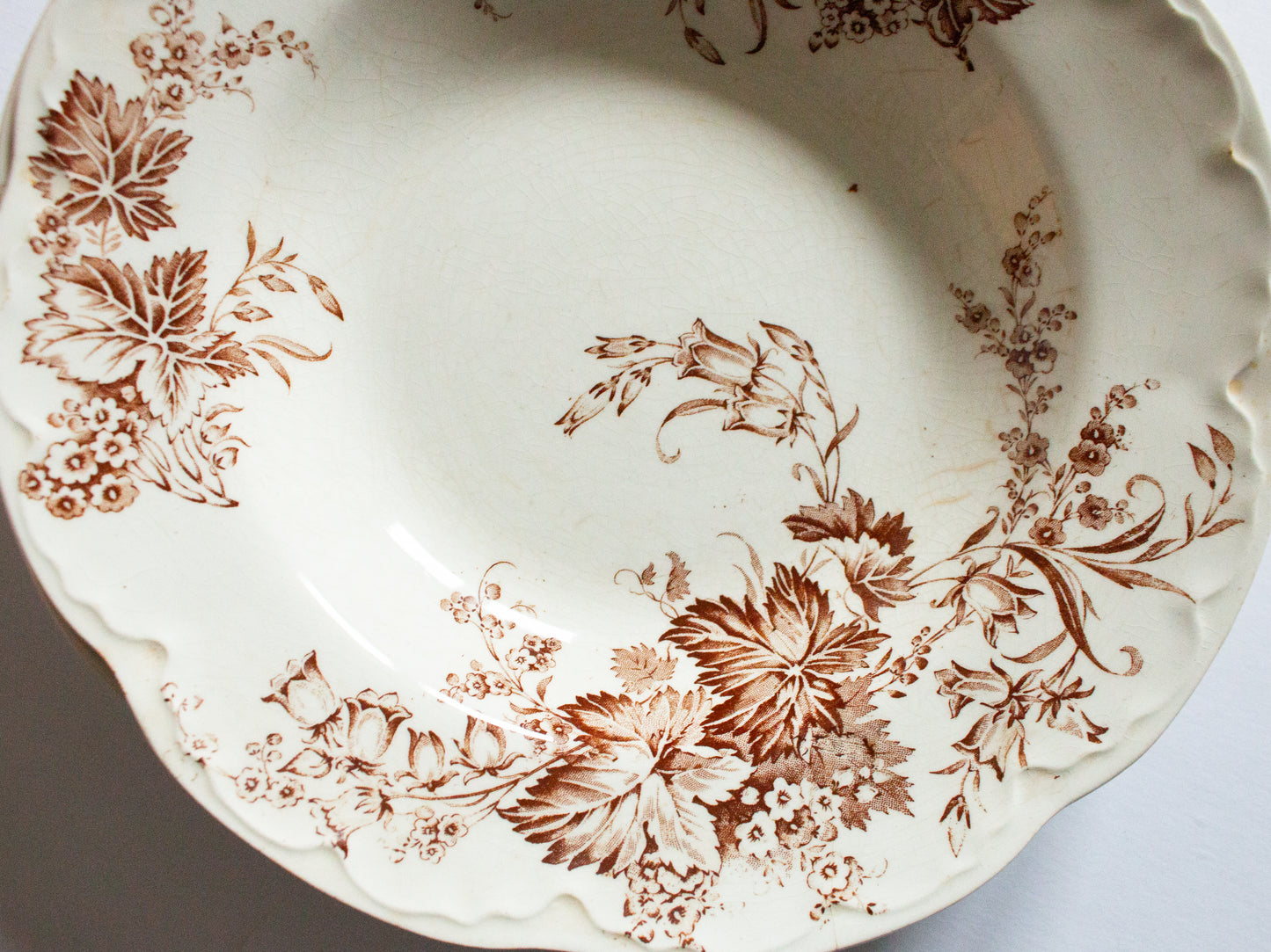 Thomas Hughes & Son England Brown and White Transferware Rimmed Soup Plates or Bowls (3)