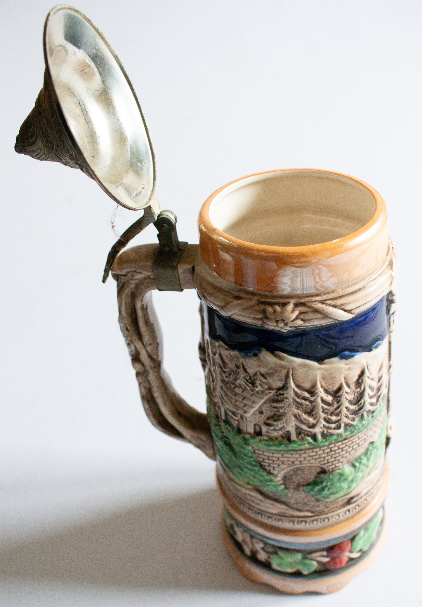 Musical Mid Century German Beer Stein Tankard with Pewter Lid