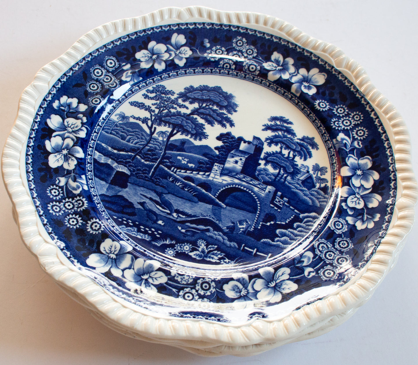 Spode's 'Tower' Pattern Blue and White Transferware 10.5" Dinner Plates (5)