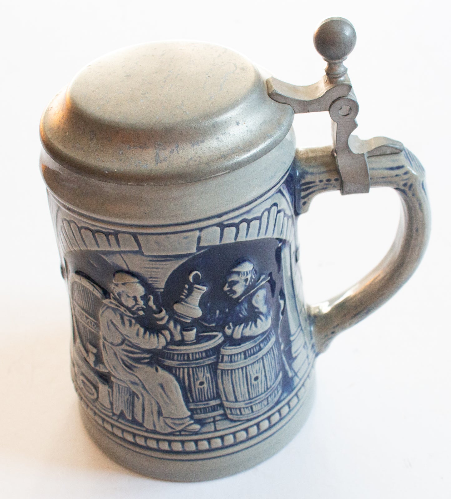 Vintage Mid Century West German Beer Stein Tankard with Original Pewter Lid