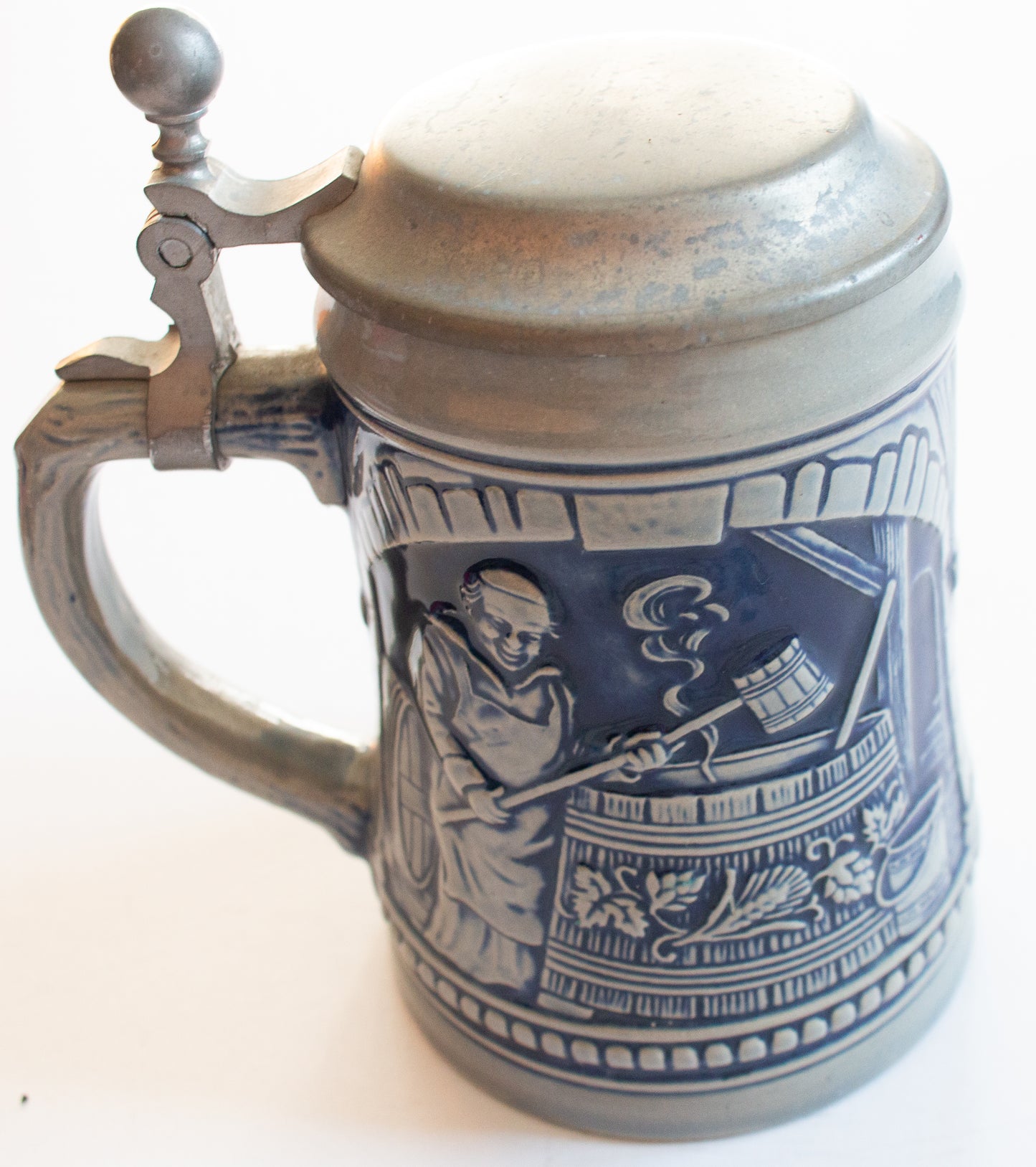 Vintage Mid Century West German Beer Stein Tankard with Original Pewter Lid