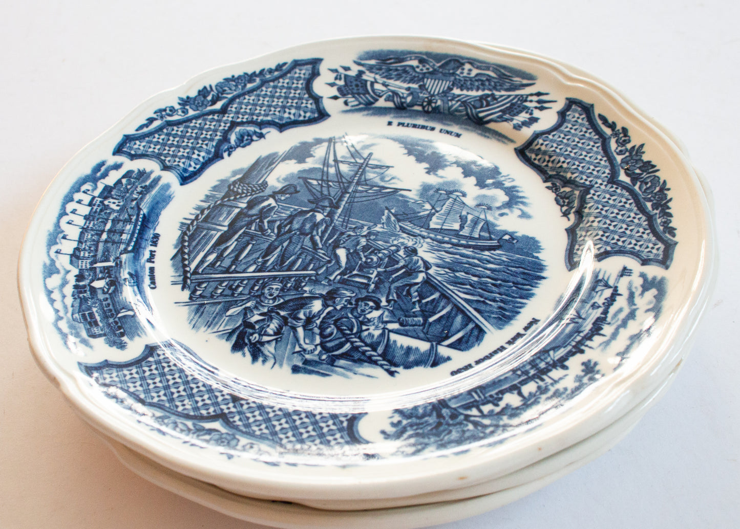 Alfred Meakin 'Fair Winds' Blue and White Transferware 7" Side Plates (4)