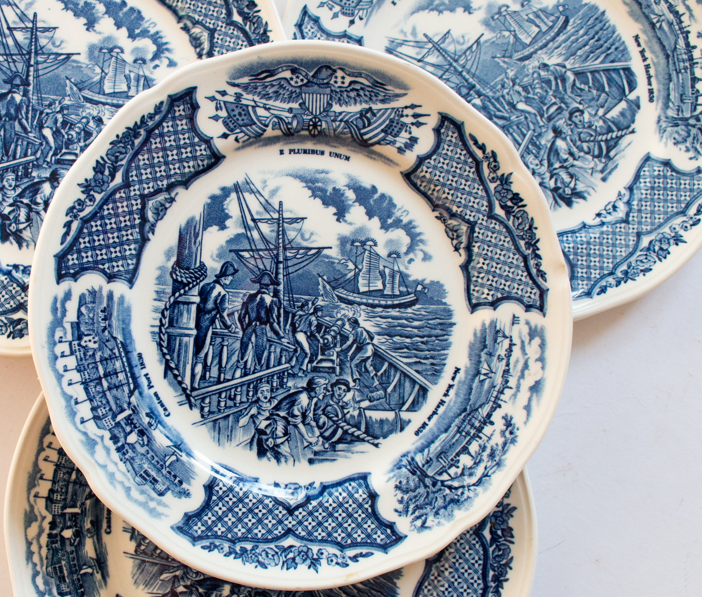 Alfred Meakin 'Fair Winds' Blue and White Transferware 7" Side Plates (4)