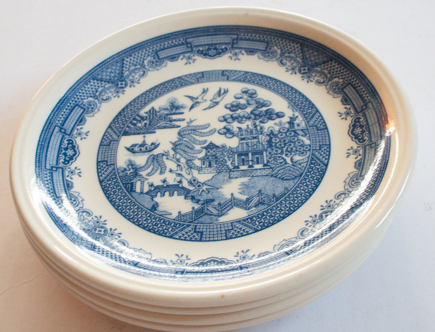 Staffordshire Tableware England Blue and White 'Willow' Pattern 6.5" Side Plates (4)