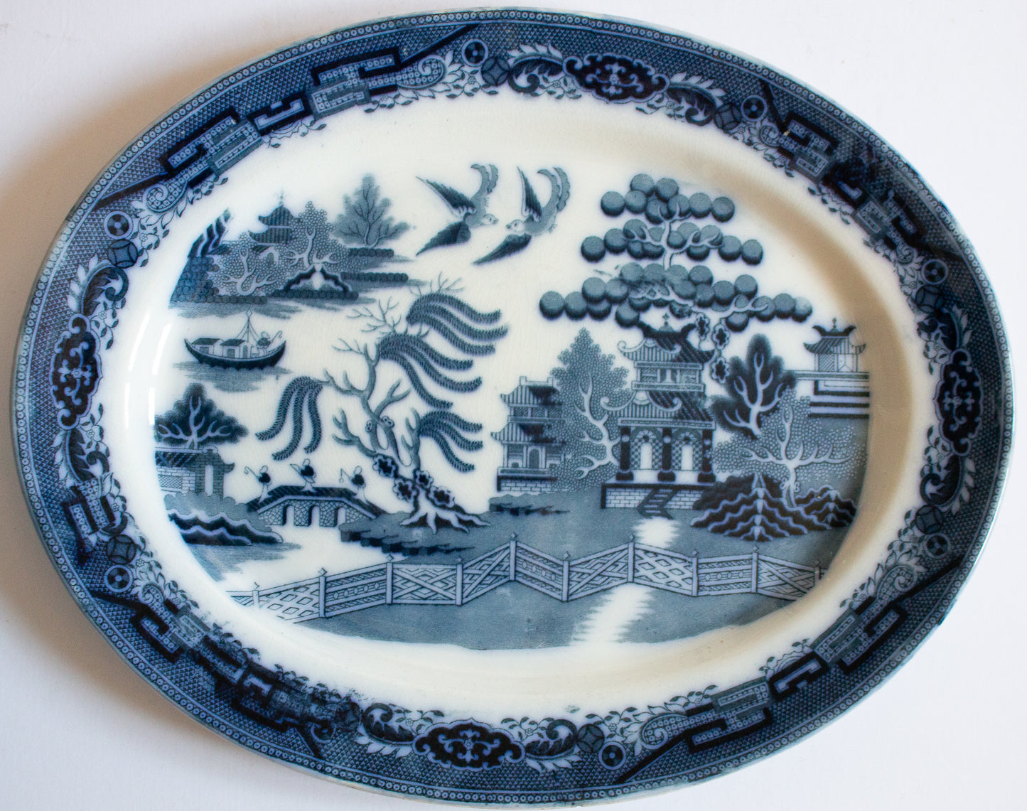 Bisto (Bishop & Stonier) Flow Blue and White Transferware 'Willow' Pattern Serving Platter