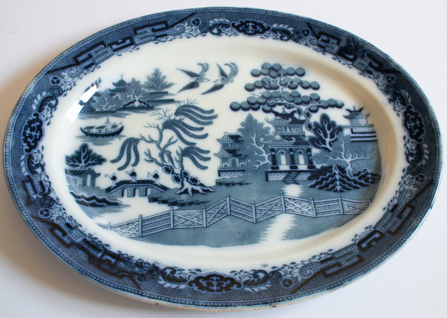 Bisto (Bishop & Stonier) Flow Blue and White Transferware 'Willow' Pattern Serving Platter