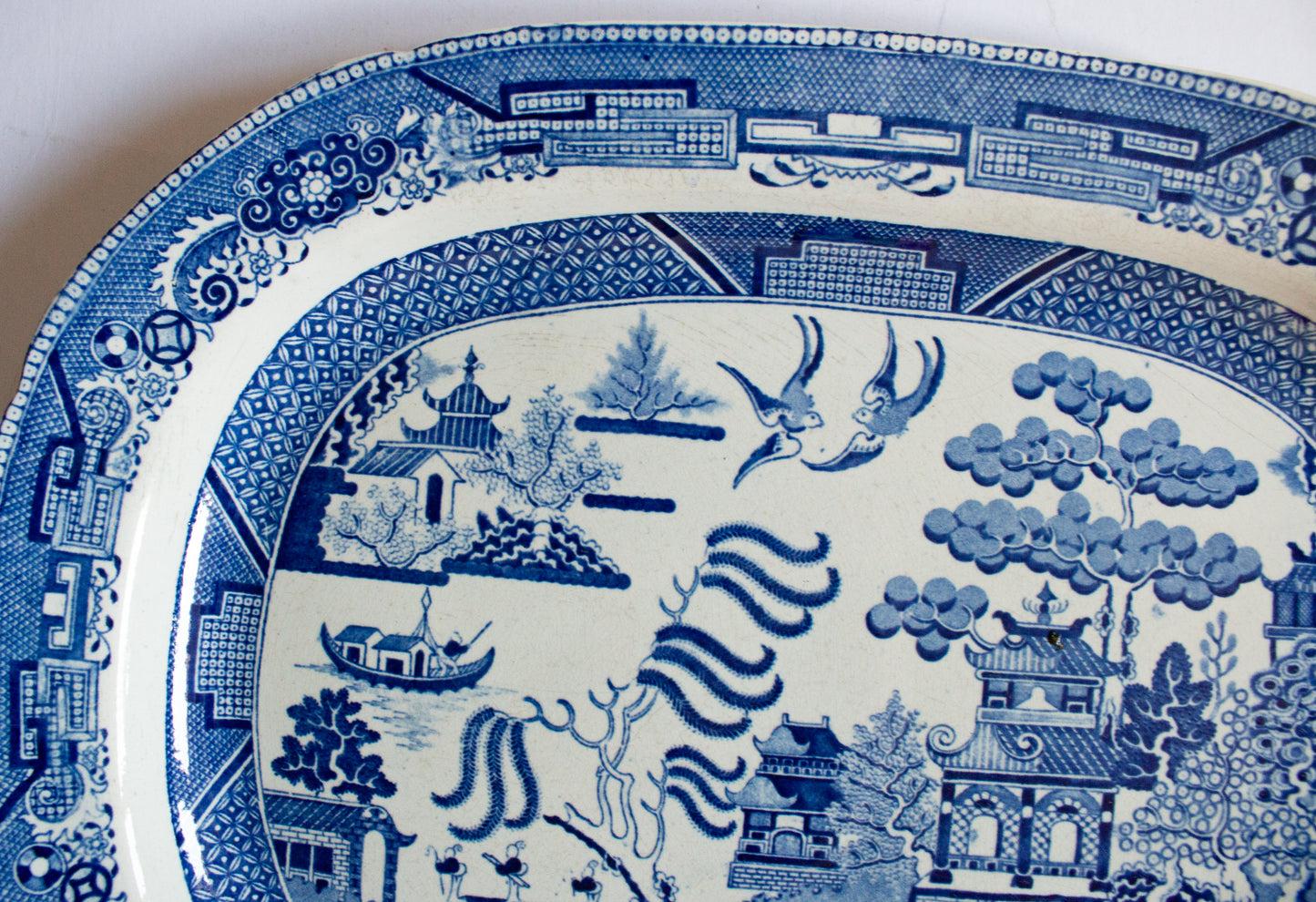 Antique 'Willow' Pattern Blue and White Transferware Serving Platter