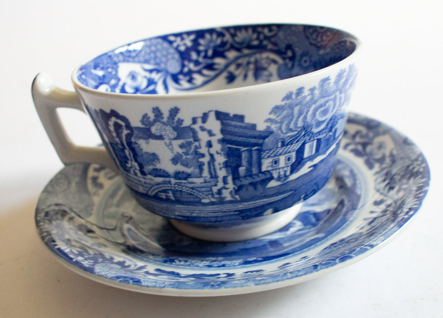 Spode 'Italian' Blue and White Transferware Teacup and Saucer