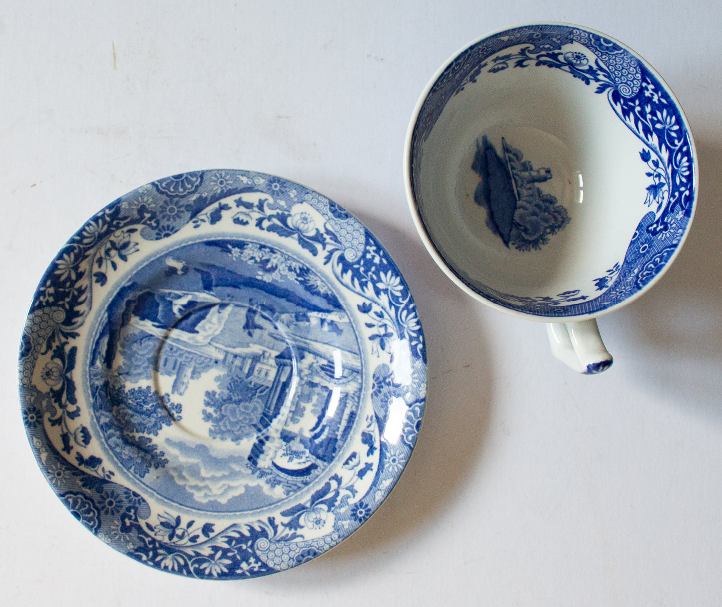 Spode 'Italian' Blue and White Transferware Teacup and Saucer