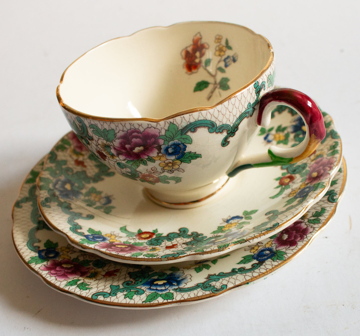 Royal Cauldon 'Victoria' Pattern Floral Teacup Trio