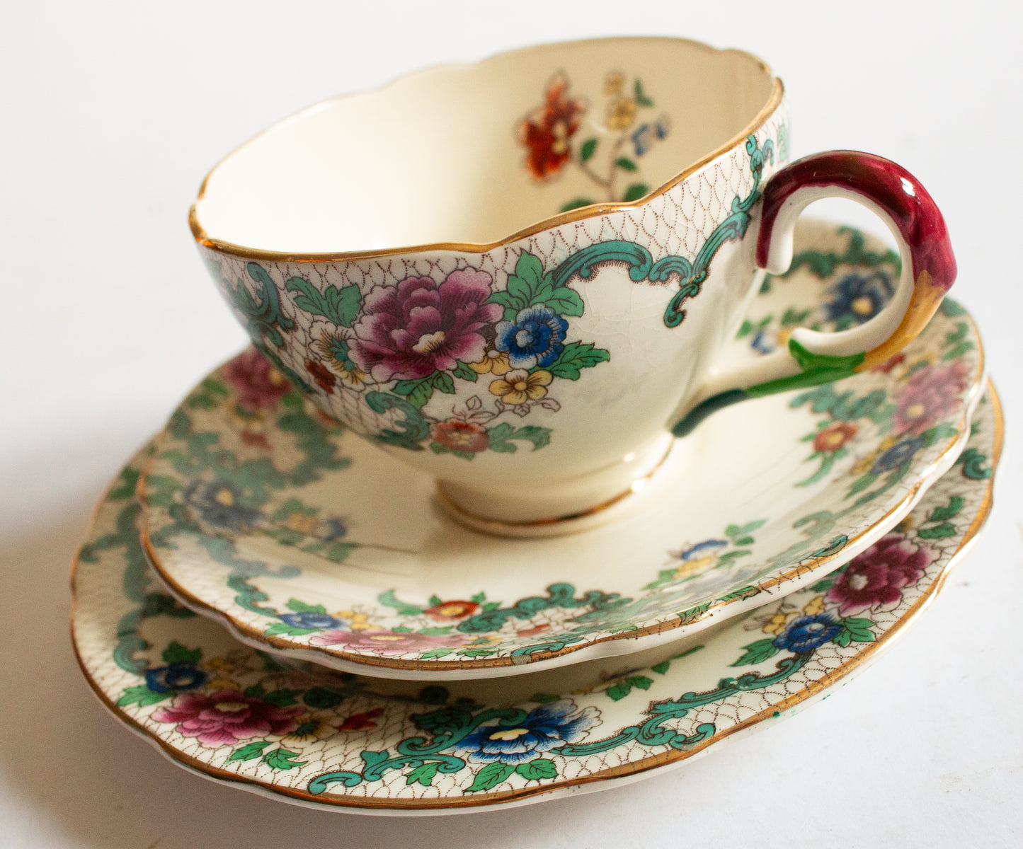 Royal Cauldon 'Victoria' Pattern Floral Teacup Trio