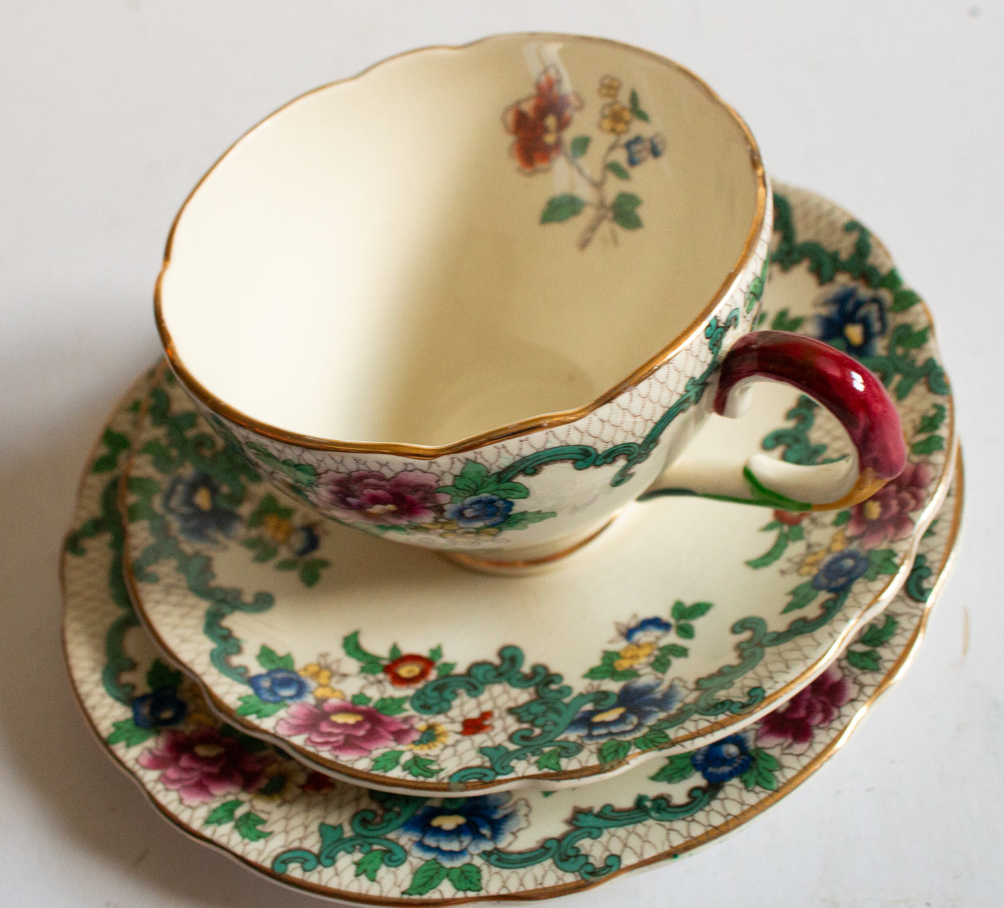 Royal Cauldon 'Victoria' Pattern Floral Teacup Trio