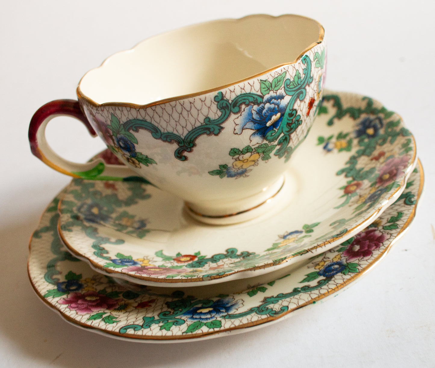 Royal Cauldon 'Victoria' Pattern Floral Teacup Trio