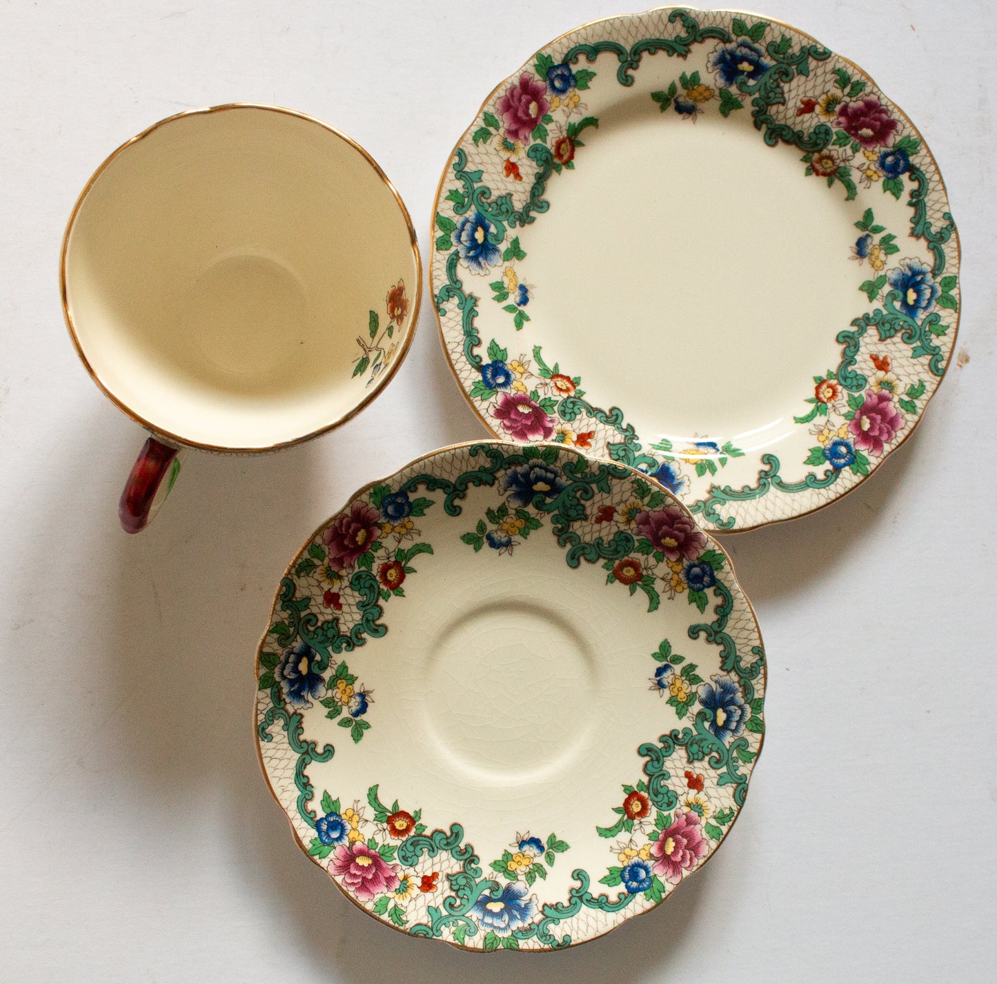 Royal Cauldon 'Victoria' Pattern Floral Teacup Trio