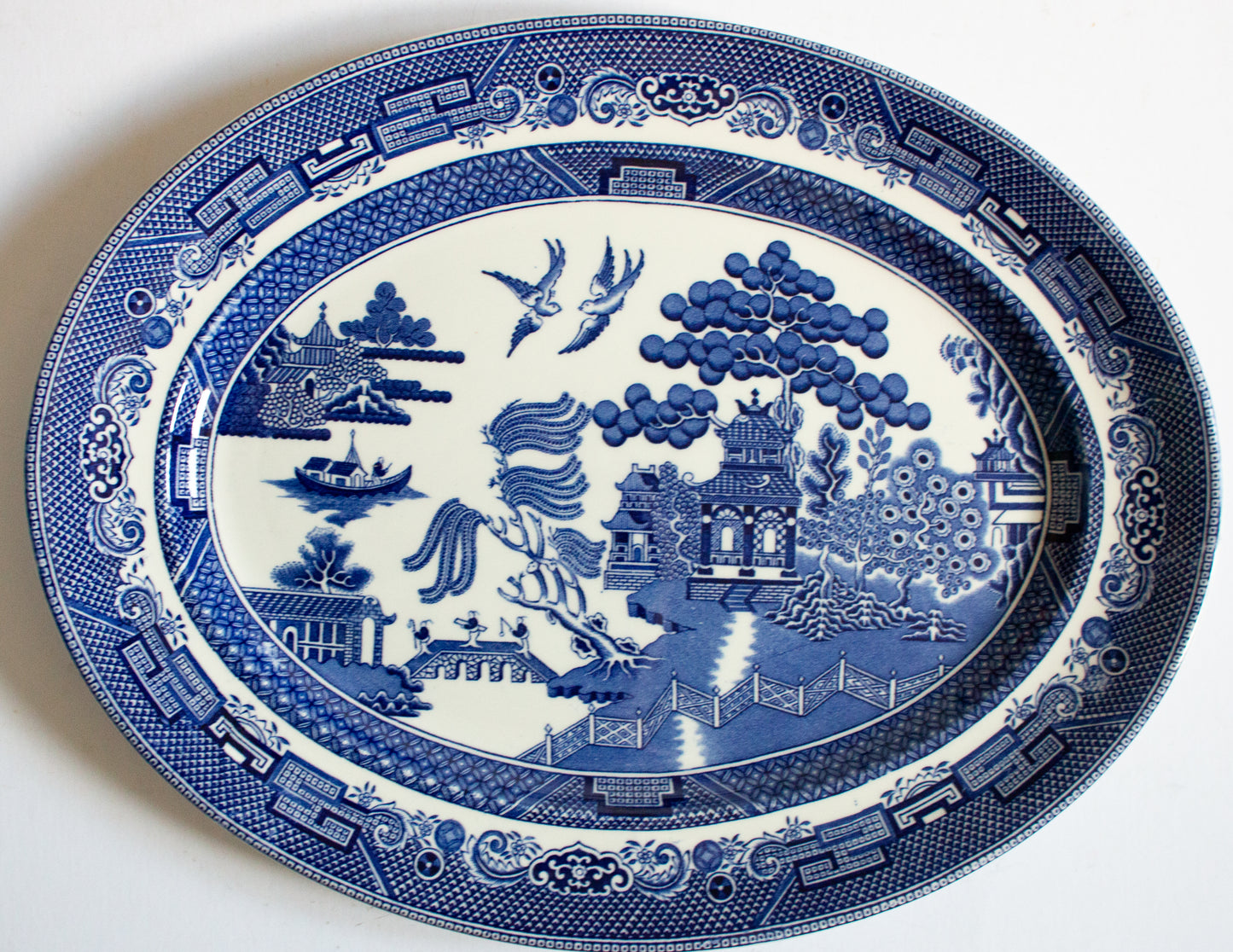 Johnson Bros. 'Old Willow' Pattern Blue and White Transferware Serving Platter