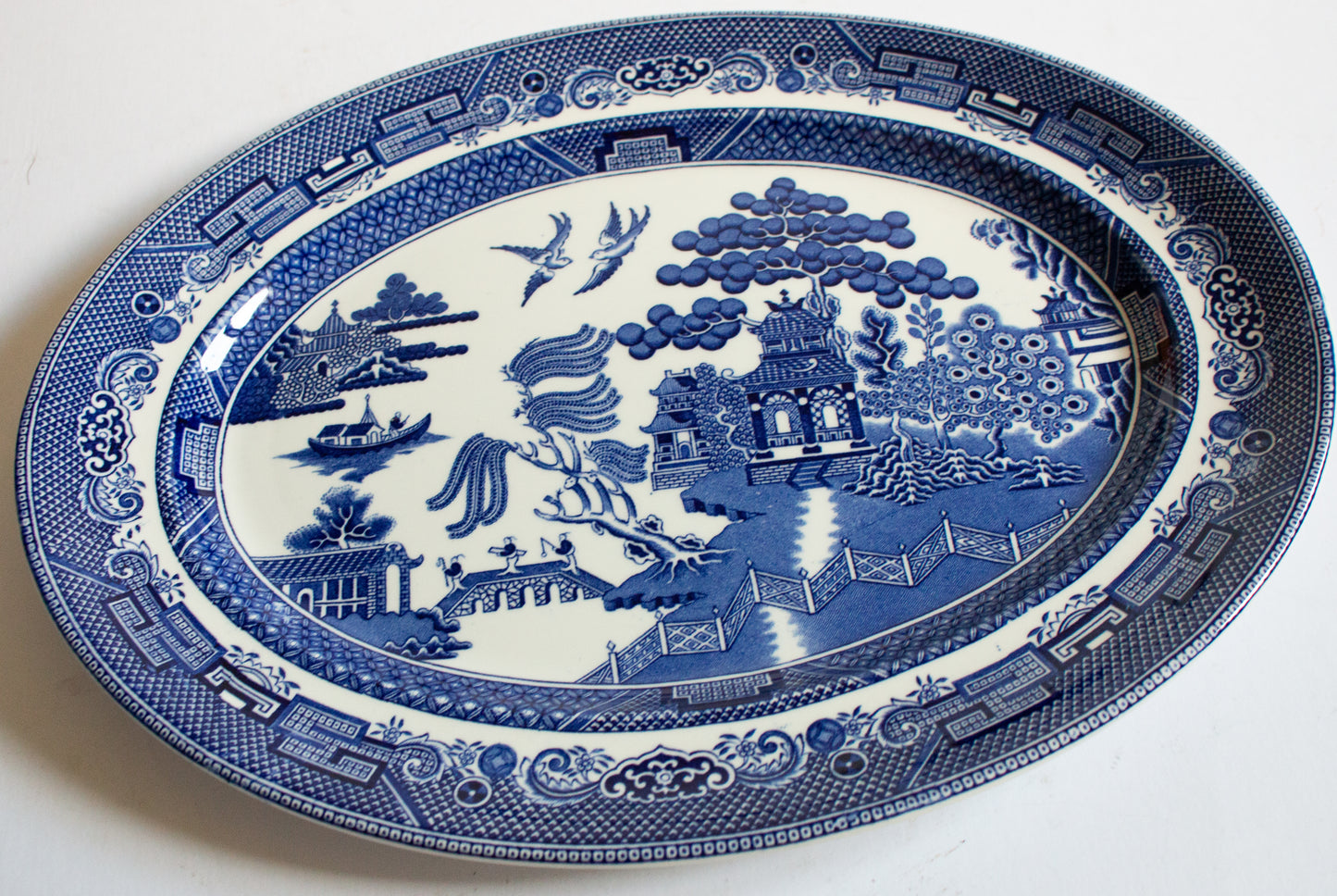 Johnson Bros. 'Old Willow' Pattern Blue and White Transferware Serving Platter