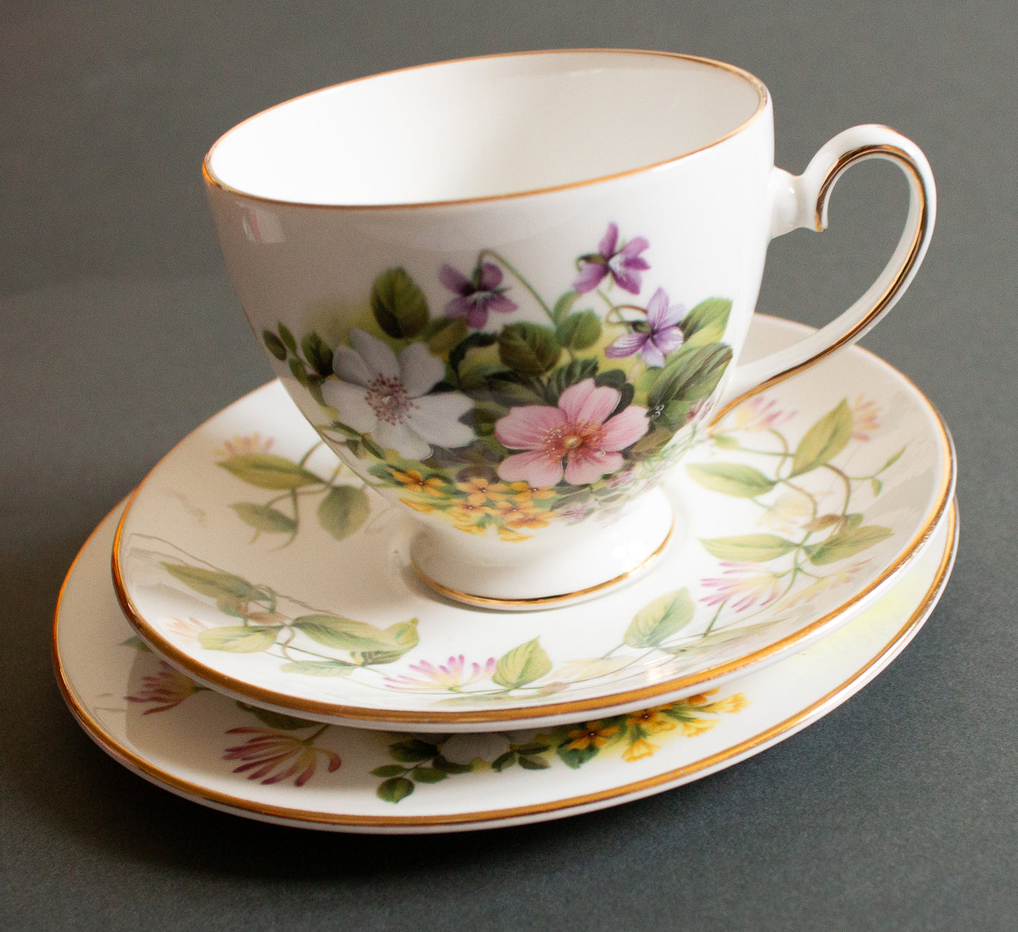 Royal Grafton Fine Bone China 'Country Flowers' Pattern Floral Teacup Trio